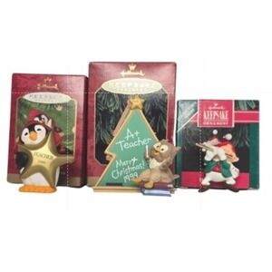 Hallmark Keepsake Ornaments Teacher Penguin Owl Elf Christmas Lot of 3